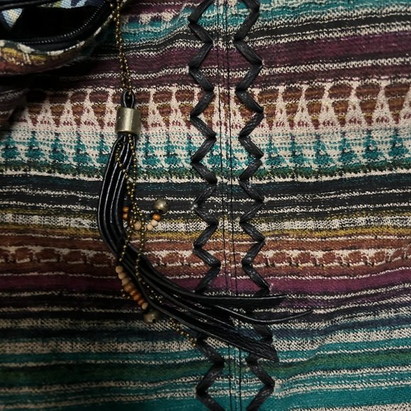 Roxy Vintage Hobo Bag Tribal Print Leather Straps Metal Rings - Picture 4 of 6